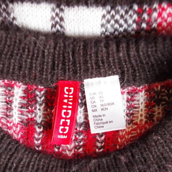 H&M Divided Plaid/Checkered Mohair Blend Relaxed Fit Sweater- Sz. XS - Picture 3 of 3